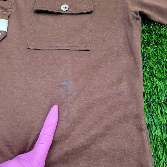 Vintage 80s MOD Polo Shirt Medium 19x28 Brown - Picture 4 of 13